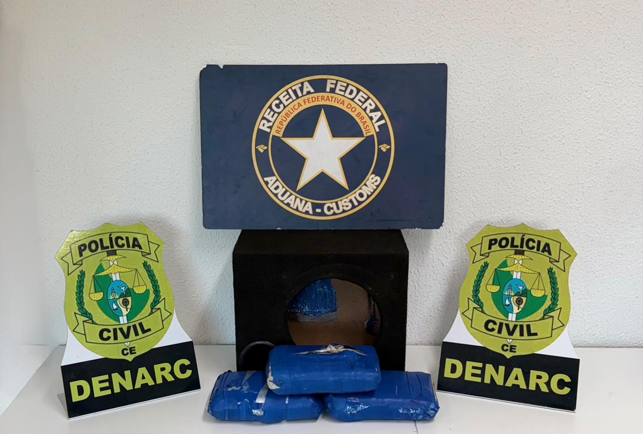 Ação conjunta entre PCCE e Receita Federal resulta na apreensão de 4 kg de skunk escondidos em caixa de som